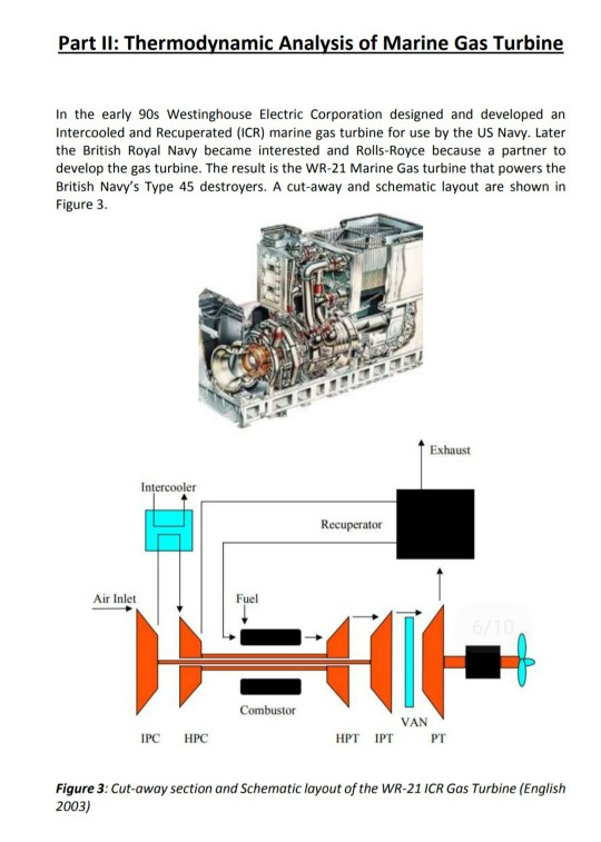 Part II: Thermodynamic Analysis of Marine Gas Turbine | Chegg.com