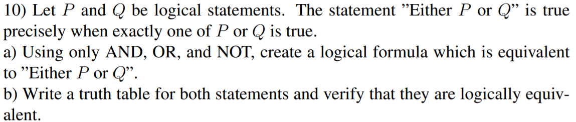 Solved 10) Let P and Q be logical statements. The statement | Chegg.com