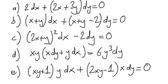 Solved a) 2 dx + (2x + 3ydy=0 b) (x+y)dx +(xty-3 dy=0 c) | Chegg.com