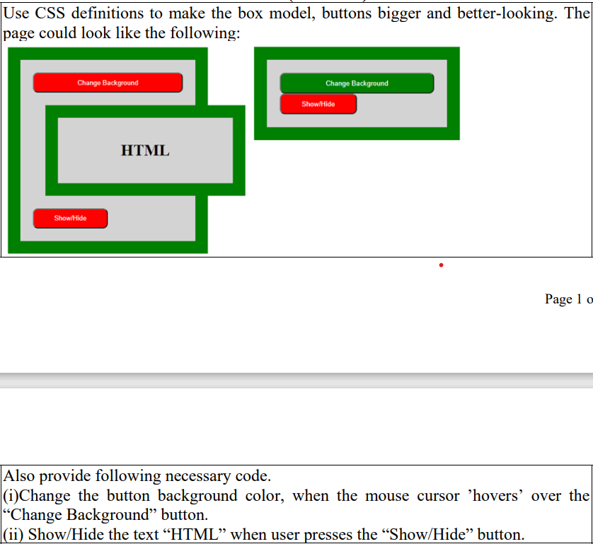 Solved Use CSS definitions to make the box model, buttons | Chegg.com