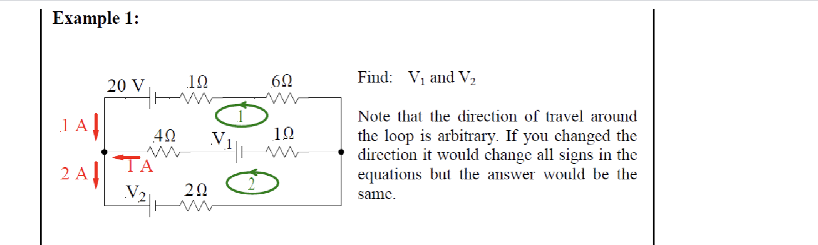Solved Example 1: Find: V1 and V2 Note that the direction of | Chegg.com