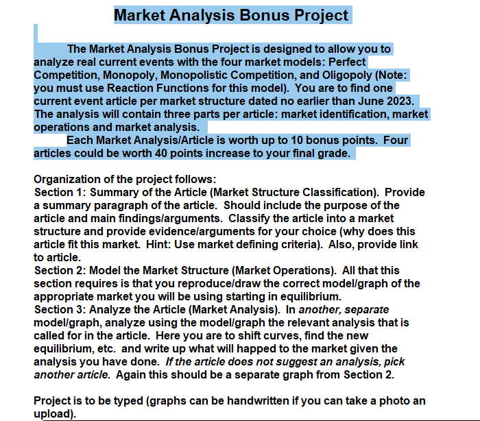 Solved Market Analysis Bonus Project The Market Analysis | Chegg.com