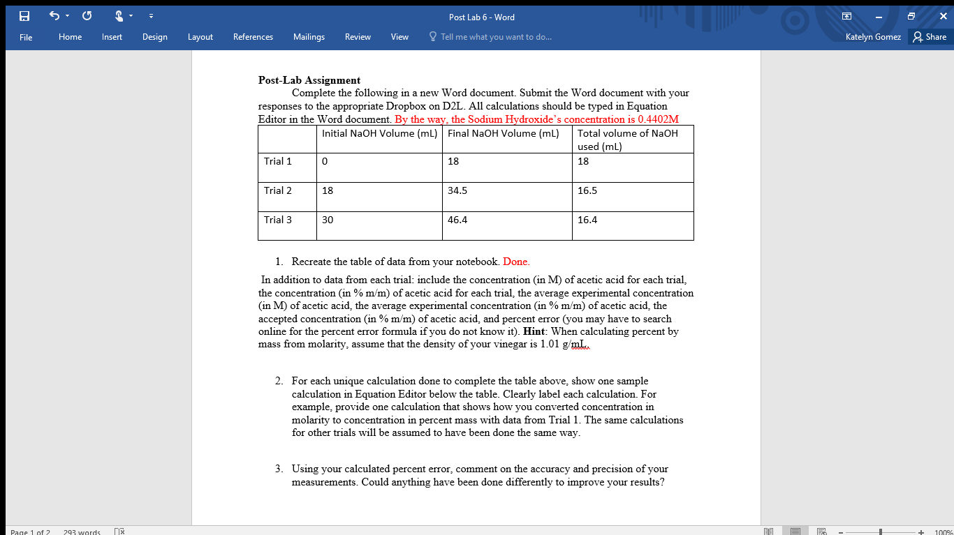 Solved I need help with my post lab. I don't understand what | Chegg.com