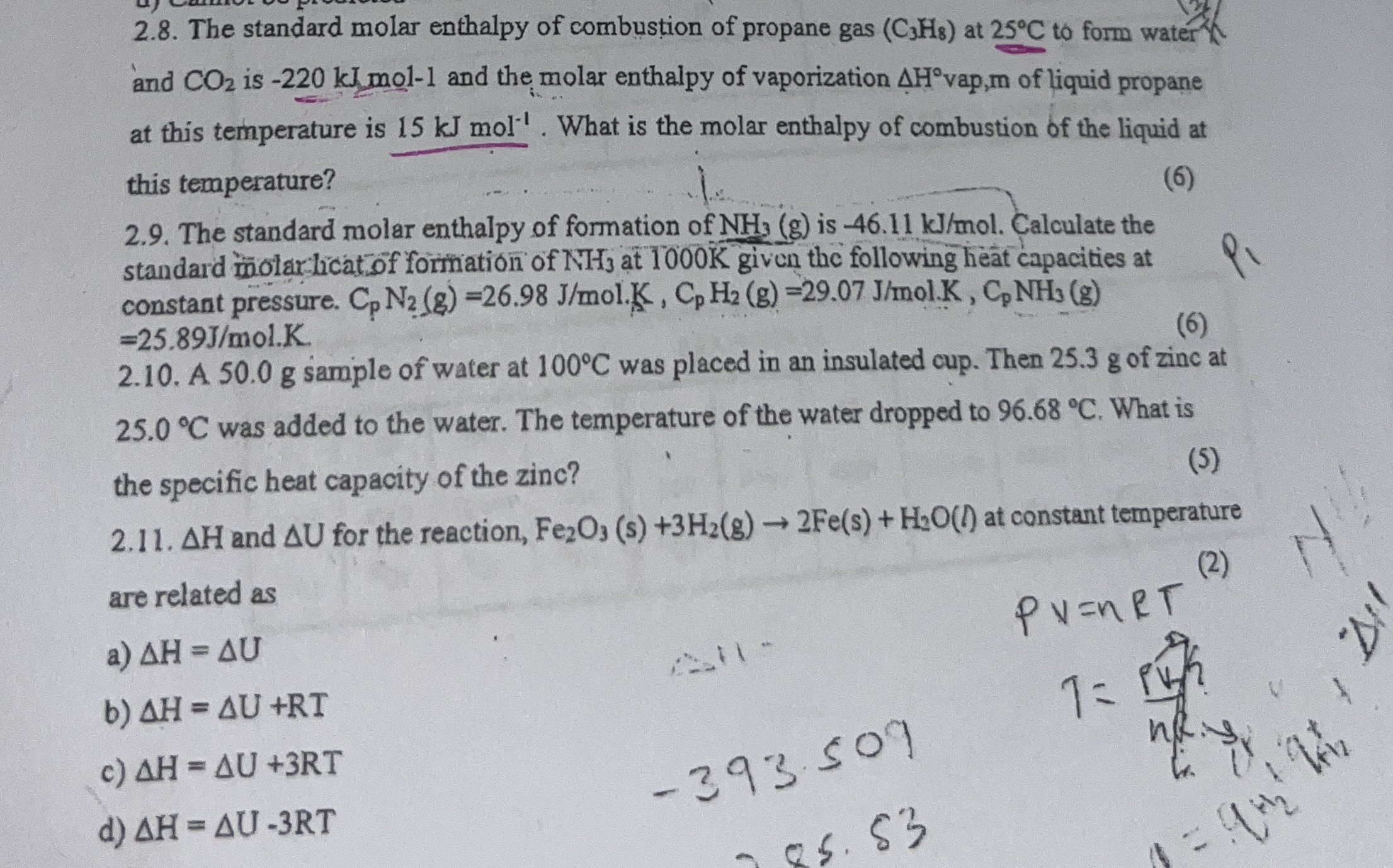 Solved 2.8. The standard molar enthalpy of combustion of | Chegg.com