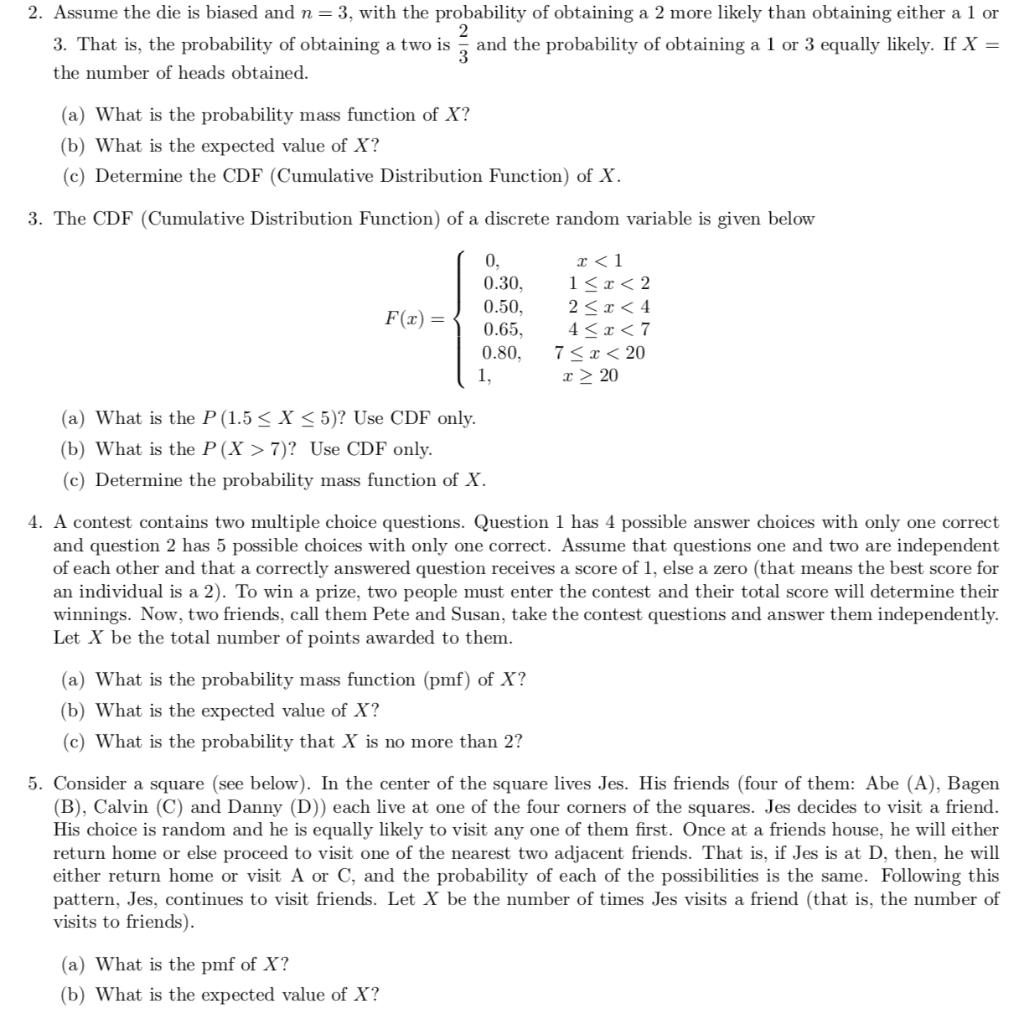 Solved 2. Assume the die is biased and n= 3, with the | Chegg.com