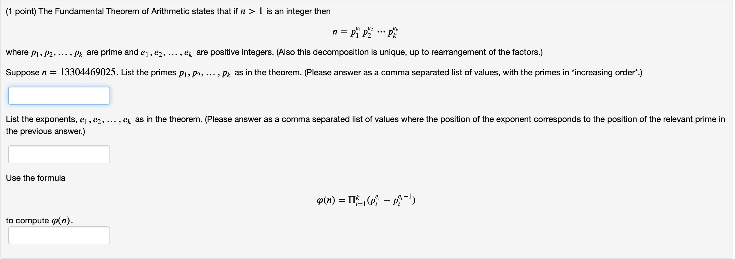 Solved (1 point) The Fundamental Theorem of Arithmetic | Chegg.com