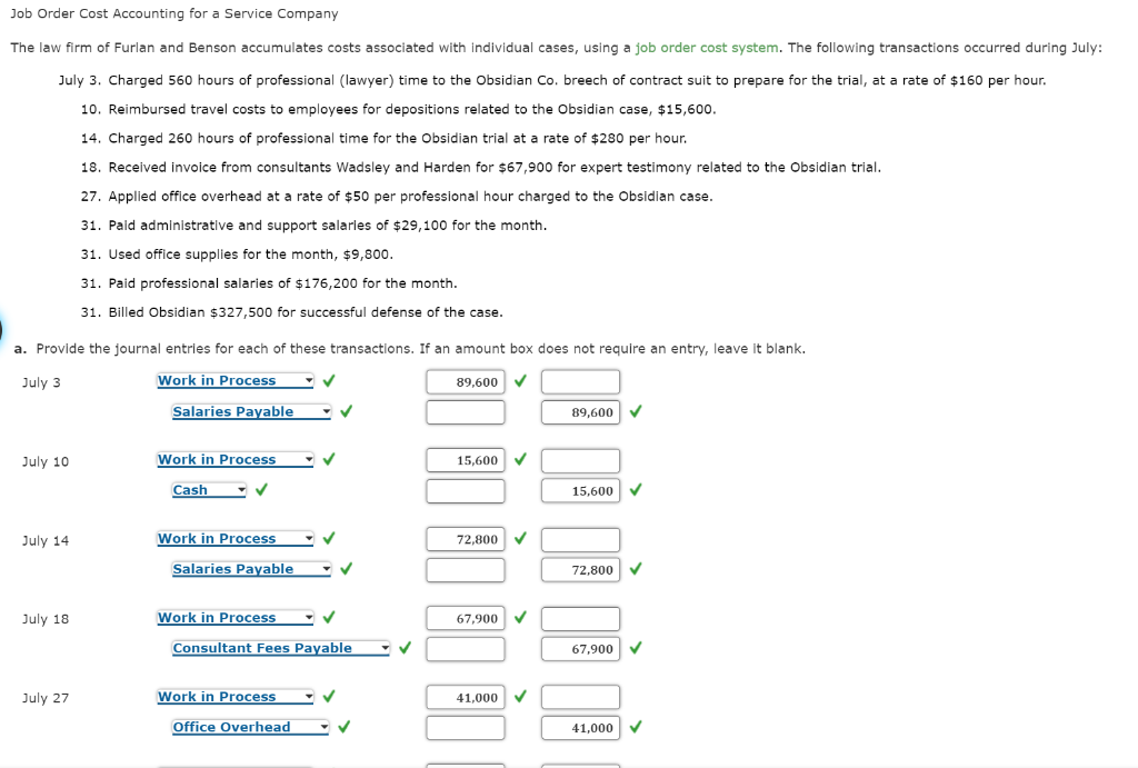 Solved Job Order Cost Accounting for a Service Company The