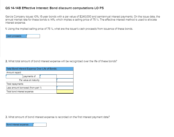 Solved QS 14-14B Effective Interest: Bond Discount | Chegg.com