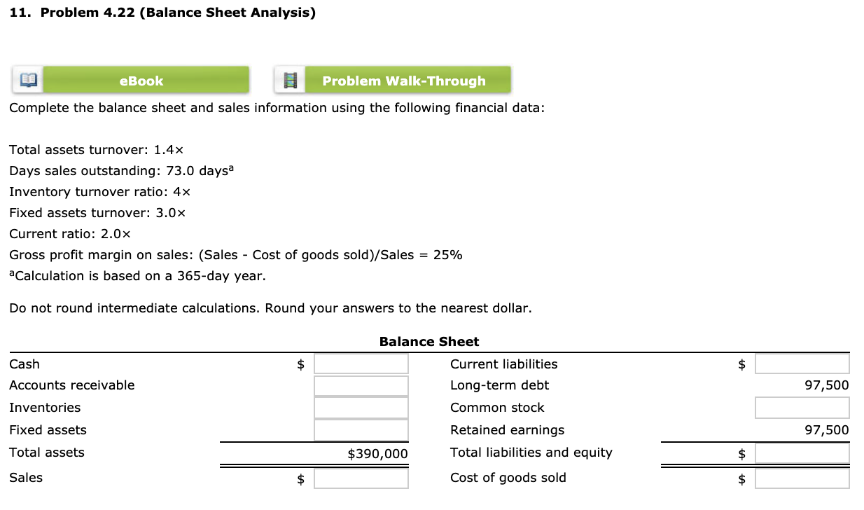 Solved 11. Problem 4.22 (Balance Sheet Analysis) eBook | Chegg.com