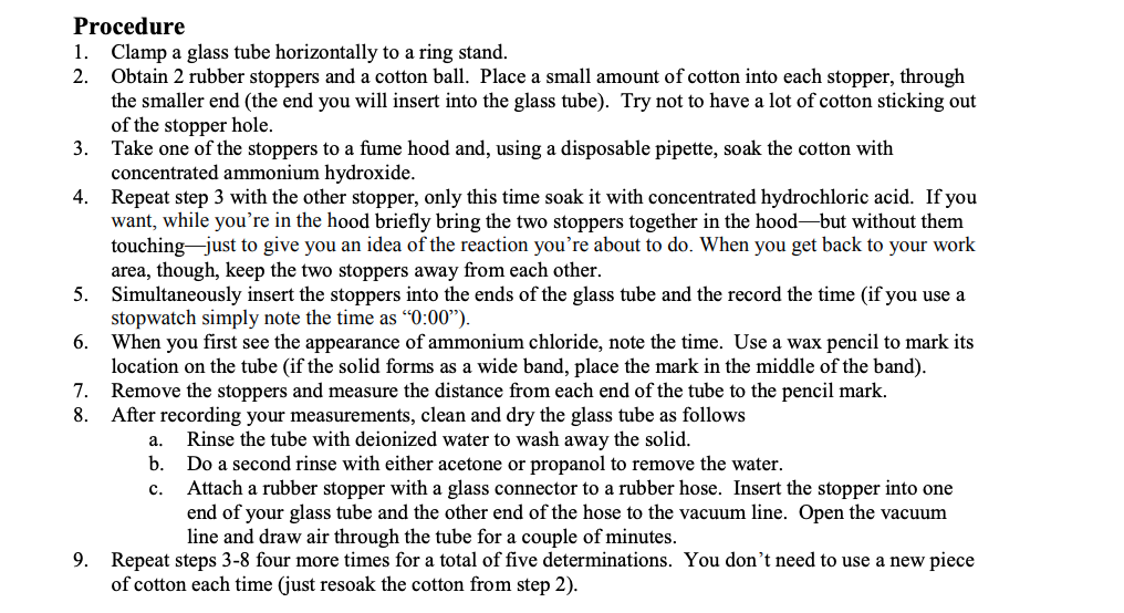 Procedure 1. Clamp a glass tube horizontally to a | Chegg.com