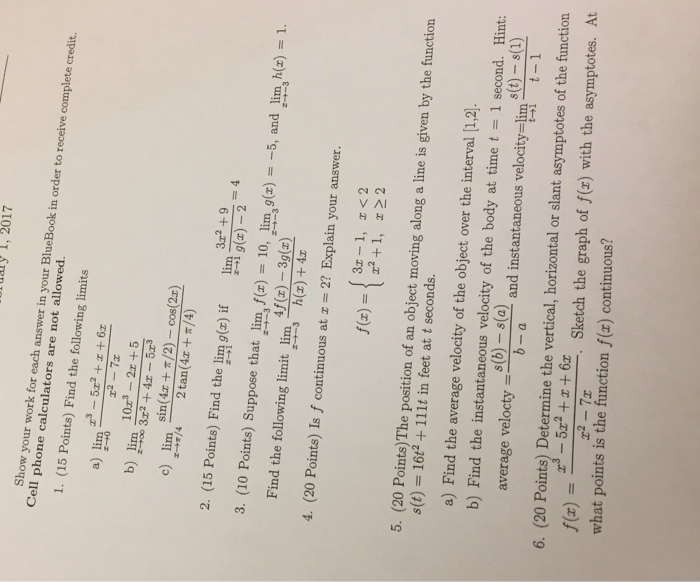 Solved Show your work for each answer in your Blue Book in | Chegg.com