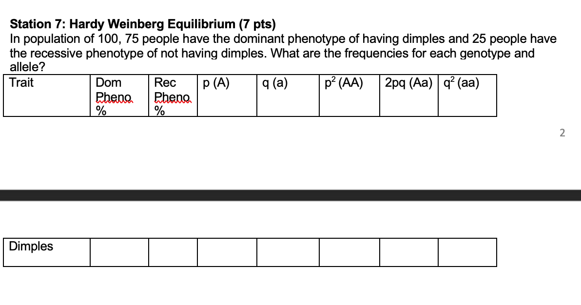 Solved Station 7: Hardy Weinberg Equilibrium (7 pts) In | Chegg.com