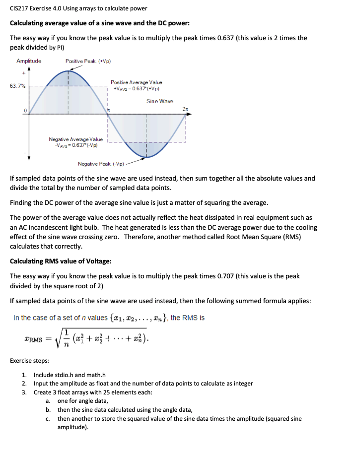 CIS217 Exercise 4.0 Using arrays to calculate power | Chegg.com