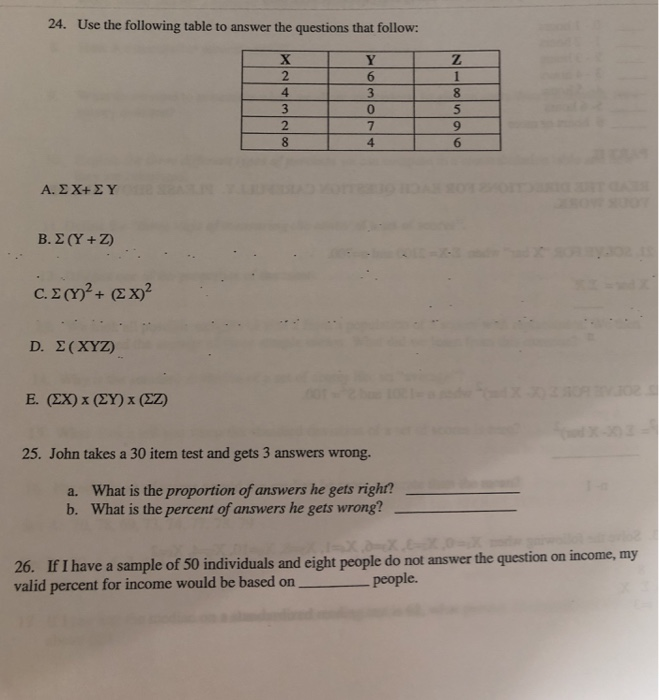 Solved 24. Use the following table to answer the questions | Chegg.com
