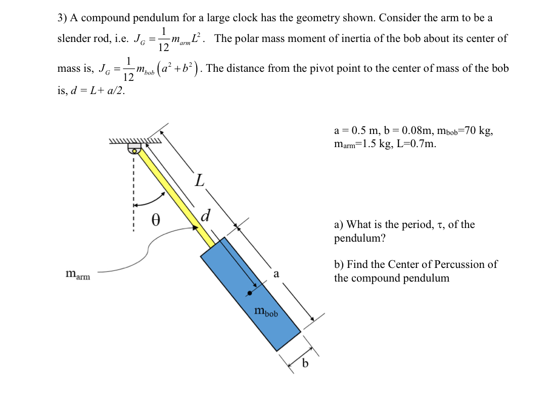 Compound Pendulum Math Solved A compound pendulum for a large clock has the | Chegg.com