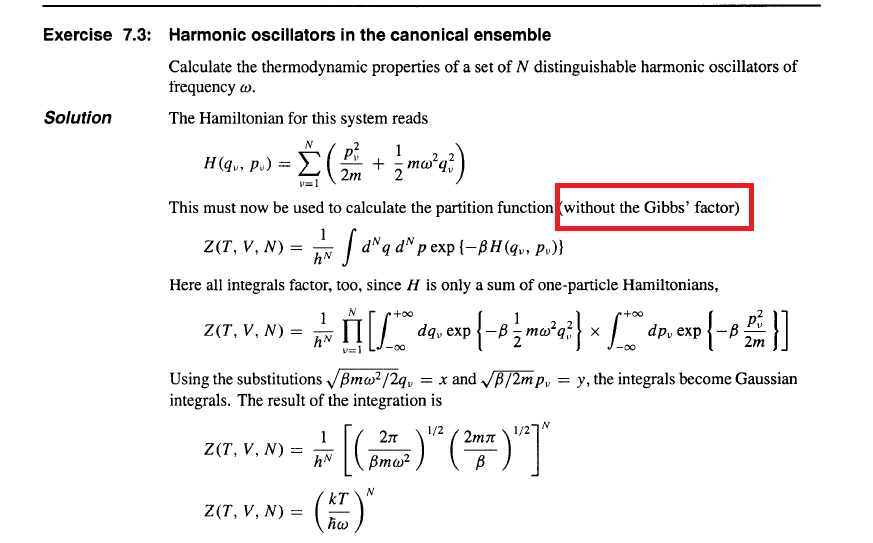 Exercise 7.3 Harmonic oscillators in the canonical