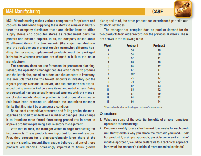 m&l manufacturing case study answers