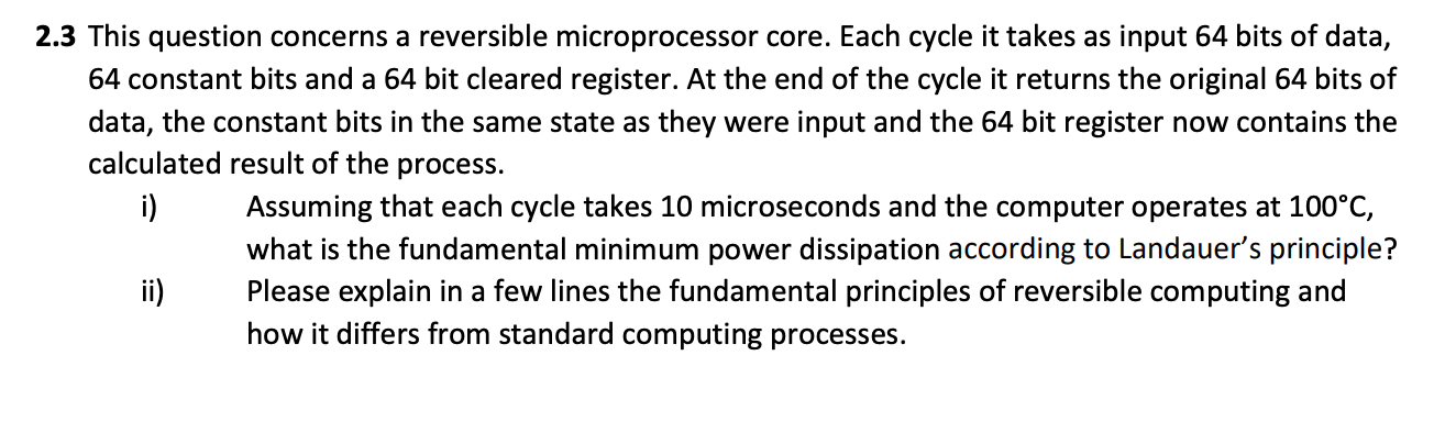 Solved 2.3 This question concerns a reversible | Chegg.com