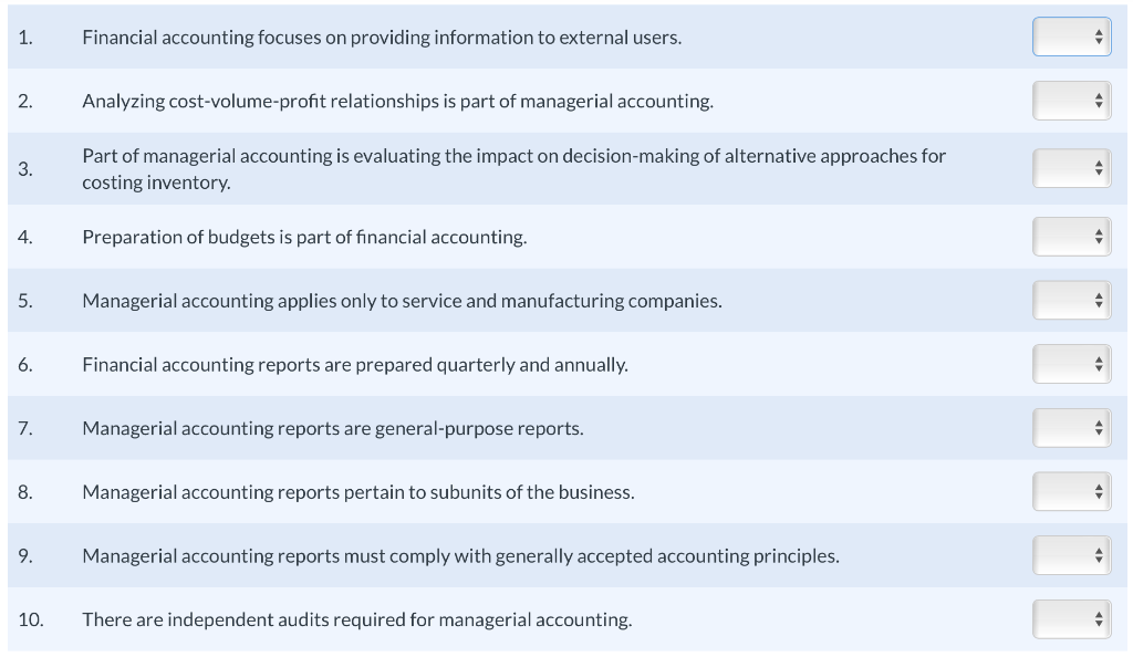 Solved Answer true or false on these managerial accounting | Chegg.com