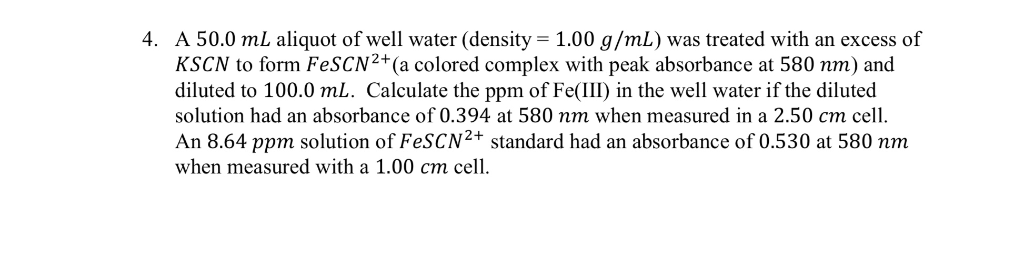 4. A 50.0 mL aliquot of well water (density = 1.00 | Chegg.com