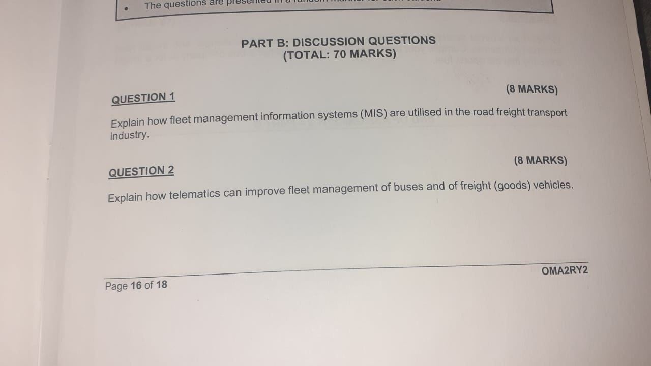 Solved QUESTION 1 (8 MARKS) Explain how fleet management | Chegg.com