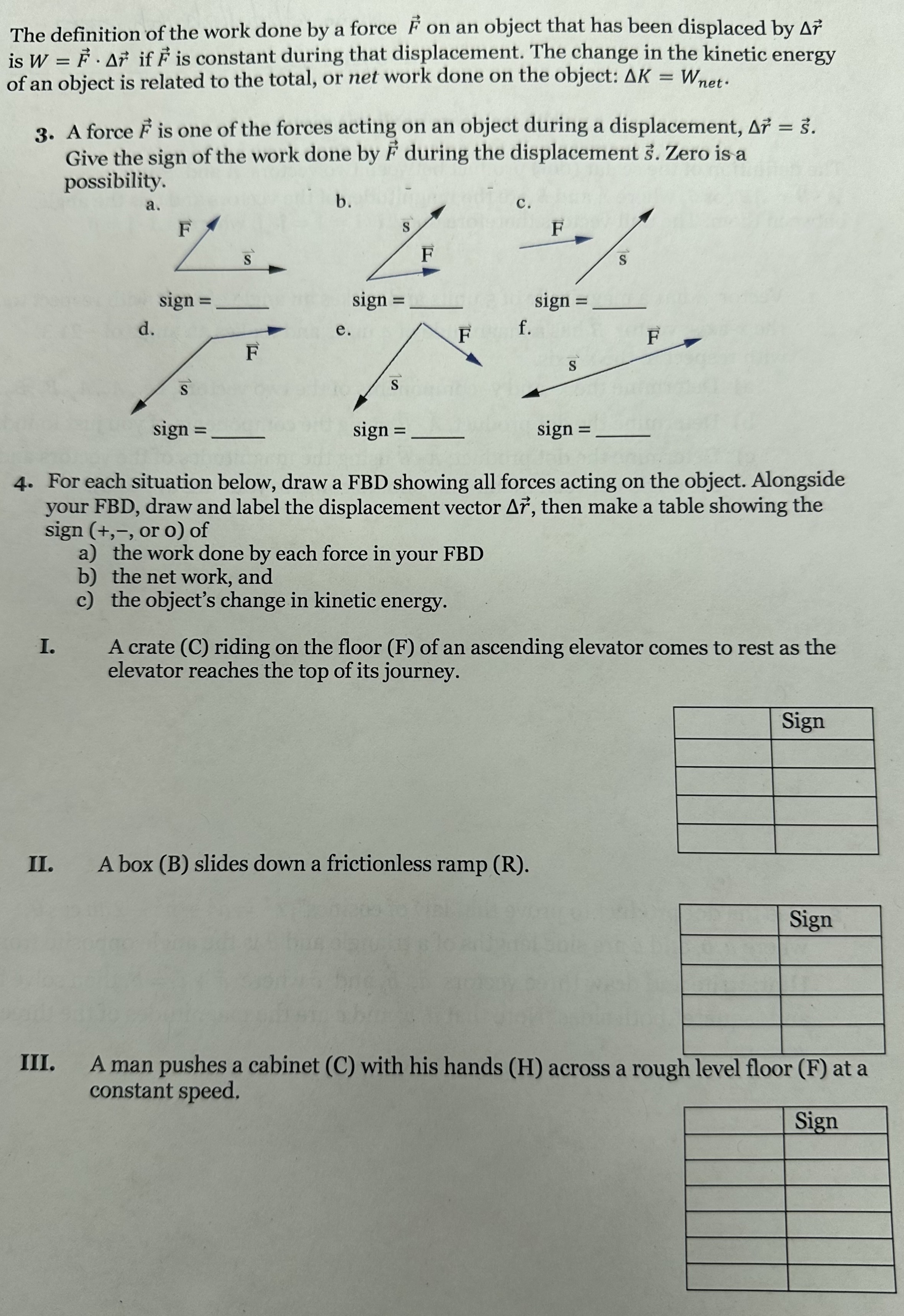 Solved The definition of the work done by a force F on an | Chegg.com