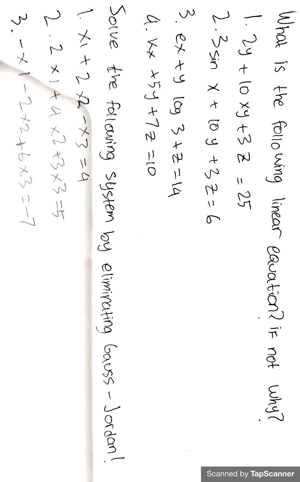 Solved Scanned By Tapscanner What Is The Following Linear Chegg Com