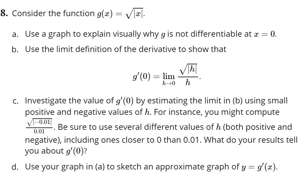 Solved 8 Consider The Function G X V X A Use A Grap Chegg Com