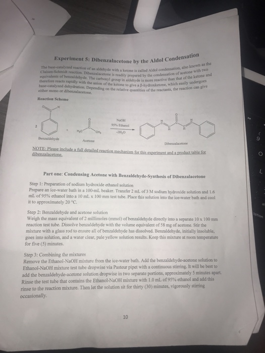 Solved Experiment 5: Dibenzalacetone By The Aldol Conde The | Chegg.com