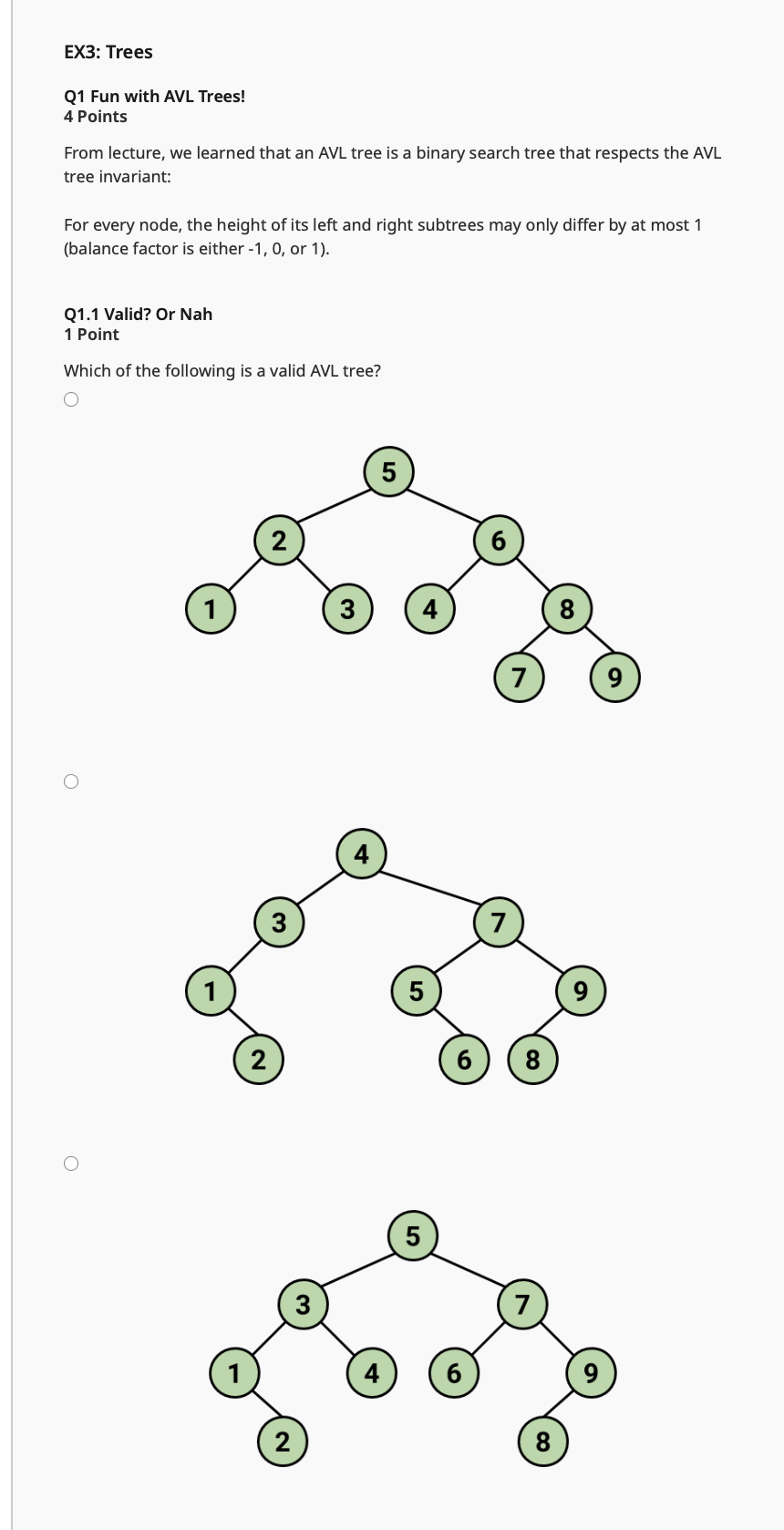 Solved EX3: Trees Q1 Fun with AVL Trees! 4 Points From | Chegg.com