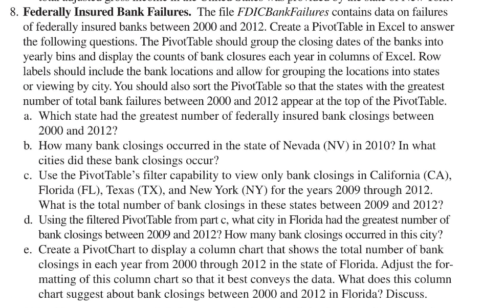 Solved 8. Federally Insured Bank Failures. The File | Chegg.com