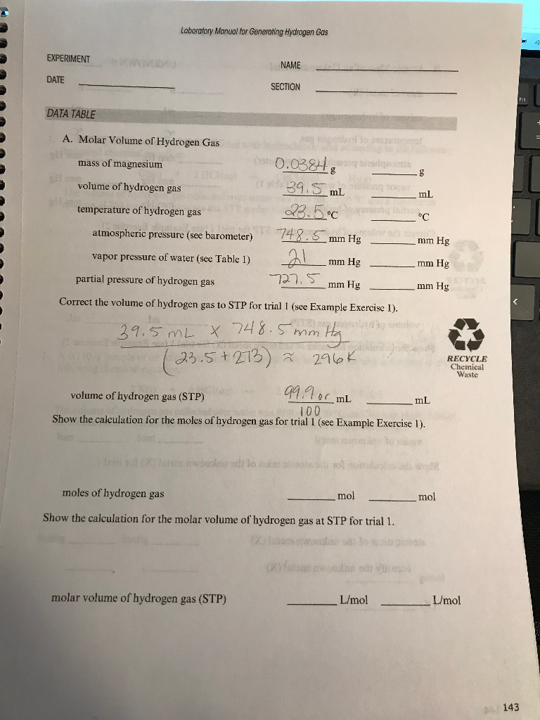 Solved Laboratory Manual for Generating Hydrogen Gas