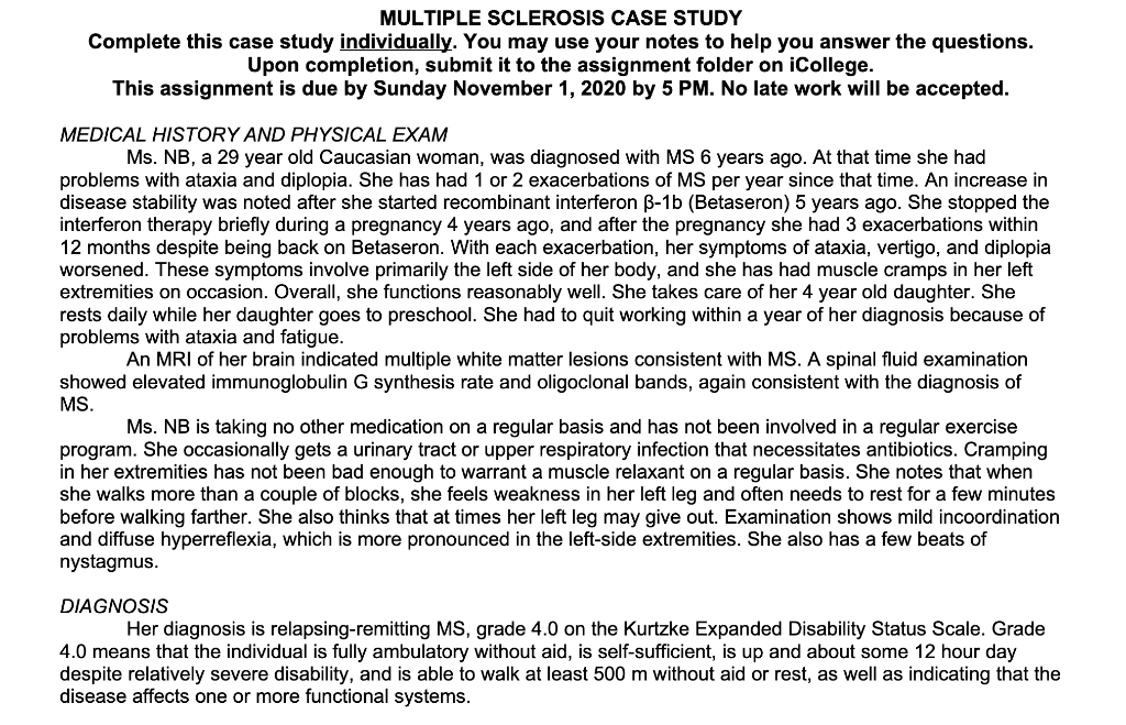 multiple sclerosis case study example