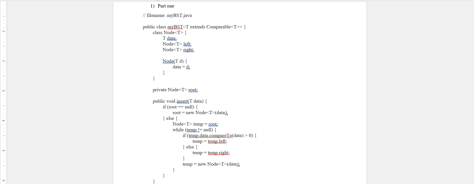1) Part one // filename: myBST.java public class | Chegg.com