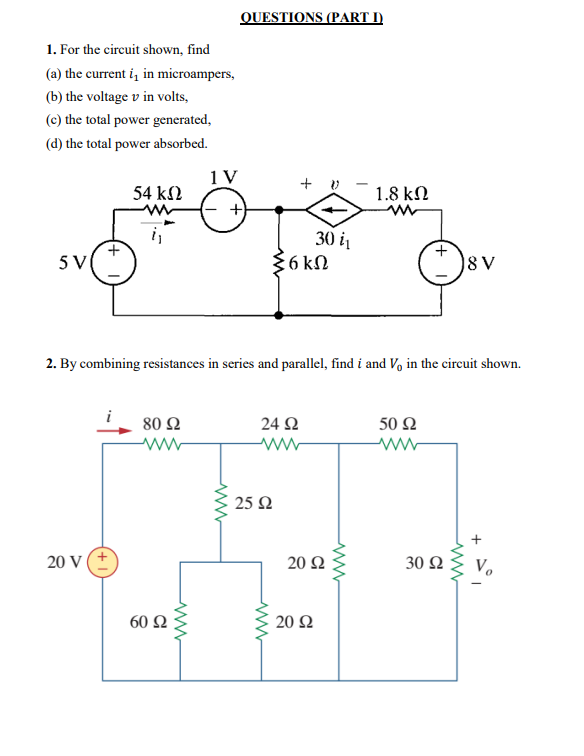 Solved 1. For the circuit shown, find (a) the current i1 in | Chegg.com