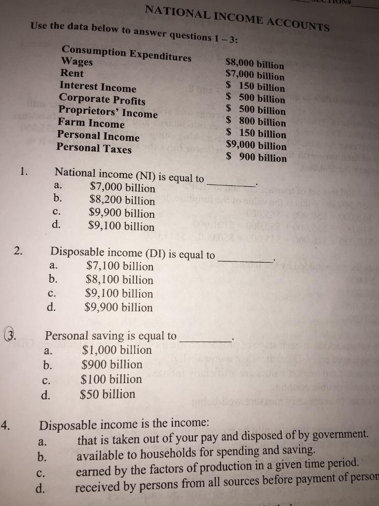 National Income Questions Solved NATIONAL INCOME ACCOUNTS Use the data below to answer | Chegg.com