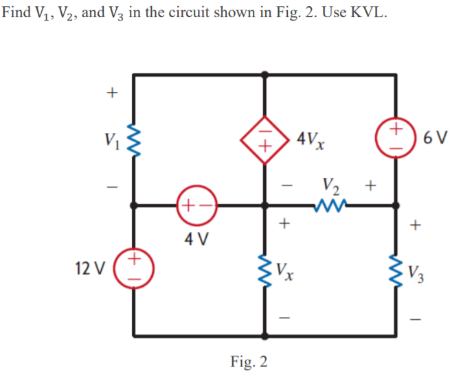 Solved Find V1, V2, and V2 in the circuit shown in Fig. 2. | Chegg.com