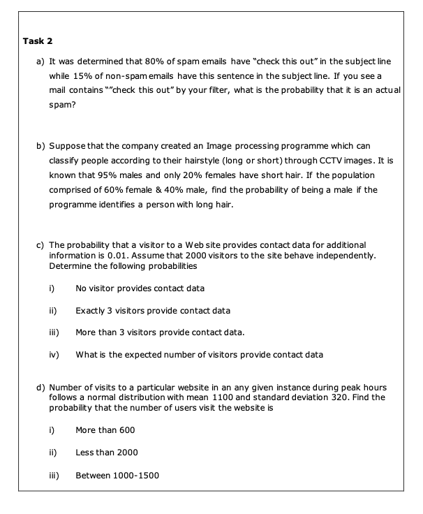 Solved Task 2 A It Was Determined That 80 Of Spam Emails Chegg