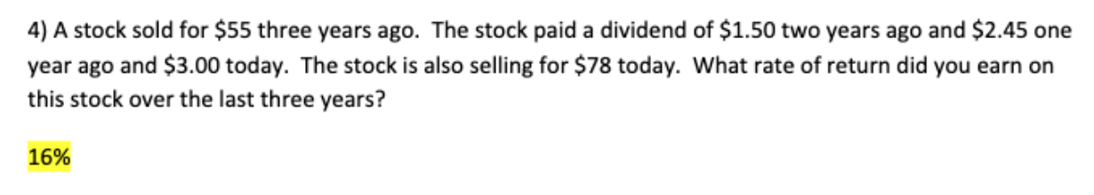 Solved 4) A stock sold for $55 three years ago. The stock | Chegg.com