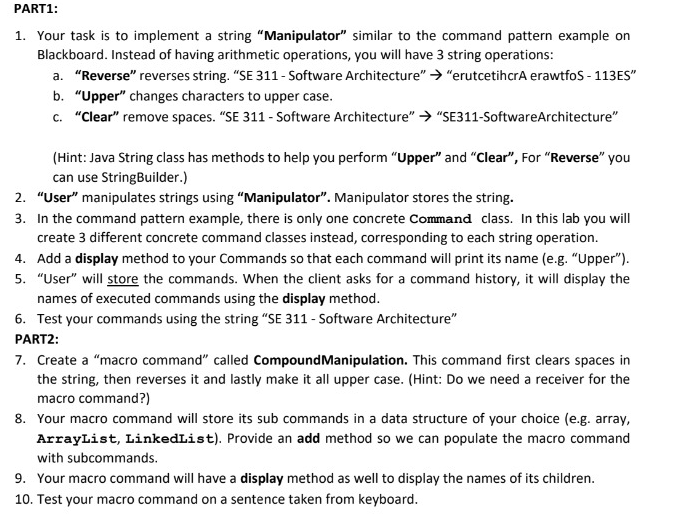 Solved PART1: 1. Your task is to implement a string | Chegg.com
