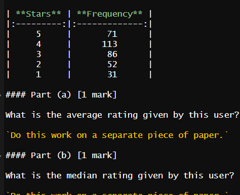 Solved ### Part (a) [1 ﻿mark]What Is The Average Rating | Chegg.com