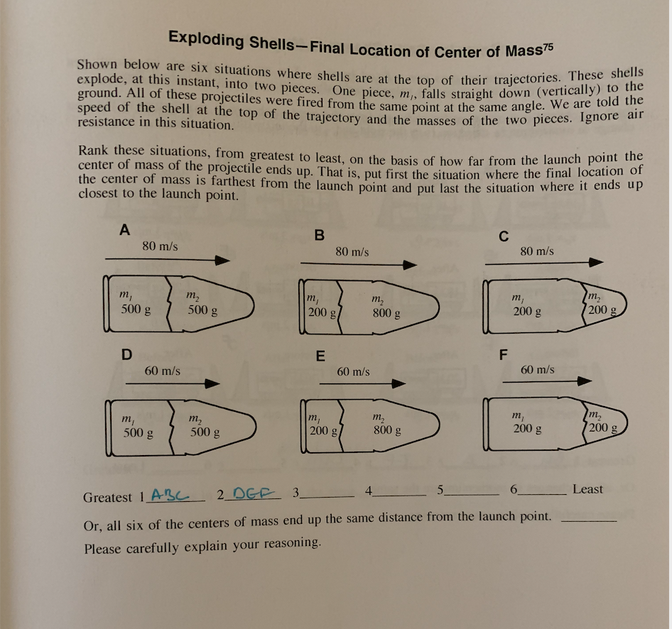 Solved Exploding ShellsFinal Location of Center of Mass 75