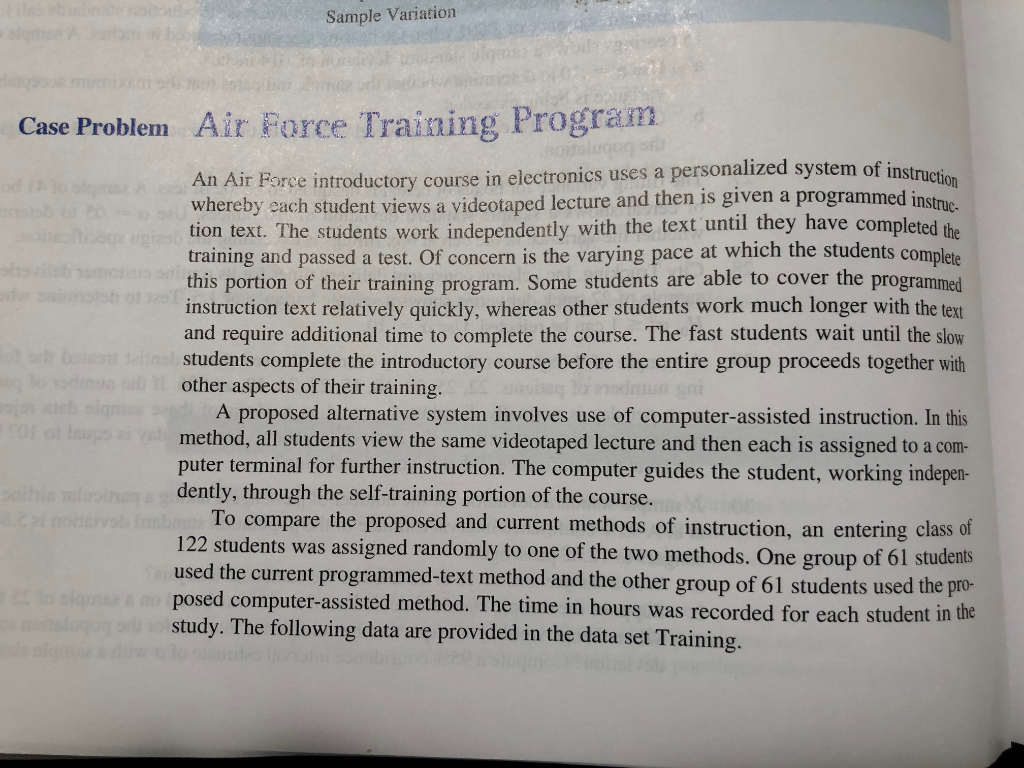 Solved Sample Variation Case Problem Air Force Training