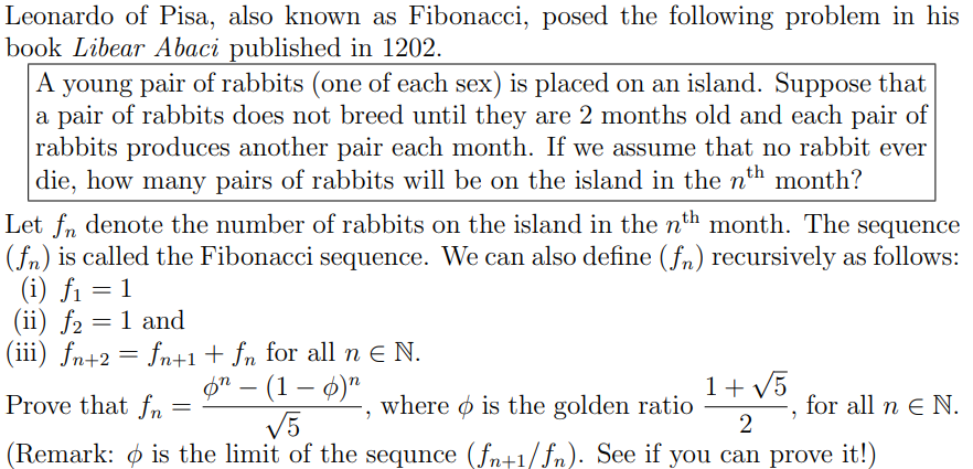 Solved Leonardo of Pisa, also known as Fibonacci, posed the | Chegg.com