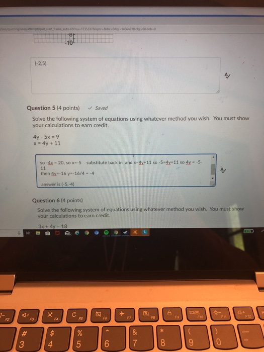 Solved 10 -2.5) Question 5 (4 points) Saved Solve the | Chegg.com
