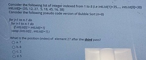 Solved Consider the following list of integer indexed from 1 | Chegg.com