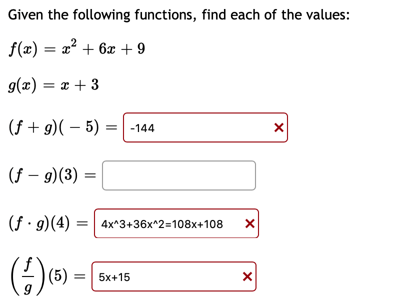 Solved Given the following functions, find each of the | Chegg.com