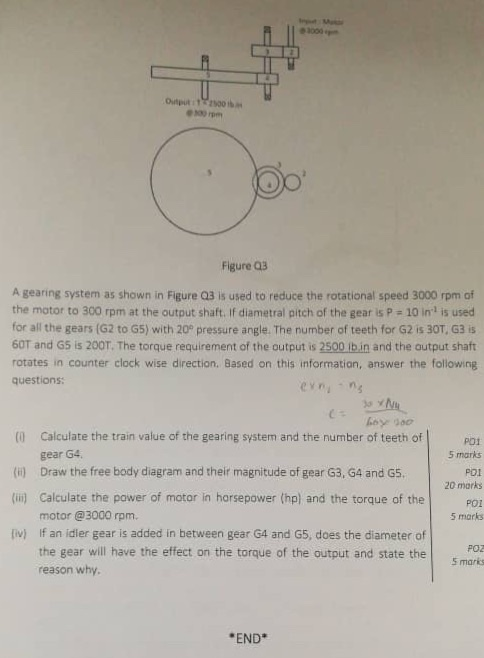 Solved Figure 03 A gearing system as shown in Figure Q3 is | Chegg.com