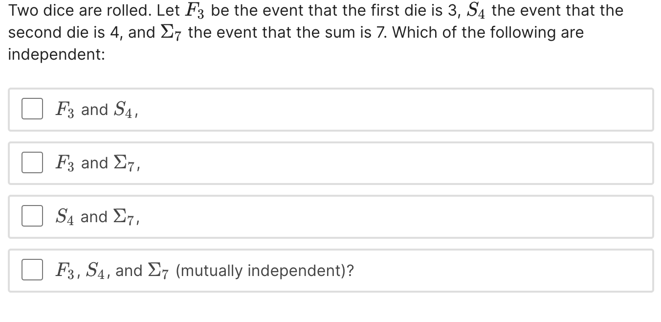 Solved Two Dice Are Rolled. Let F3 Be The Event That The | Chegg.com