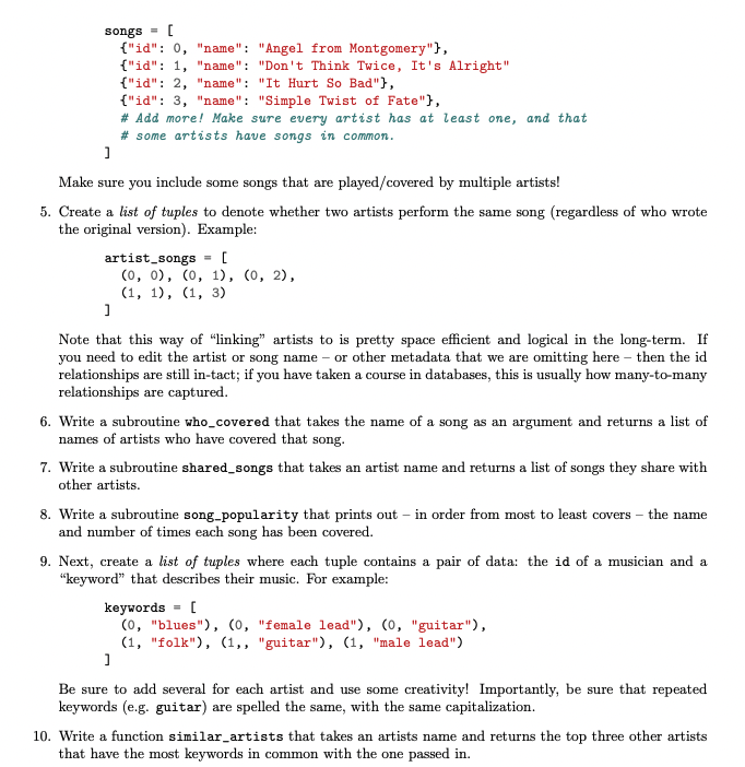 Solved 3. Hard-code a list of 10 dictionaries, where each | Chegg.com